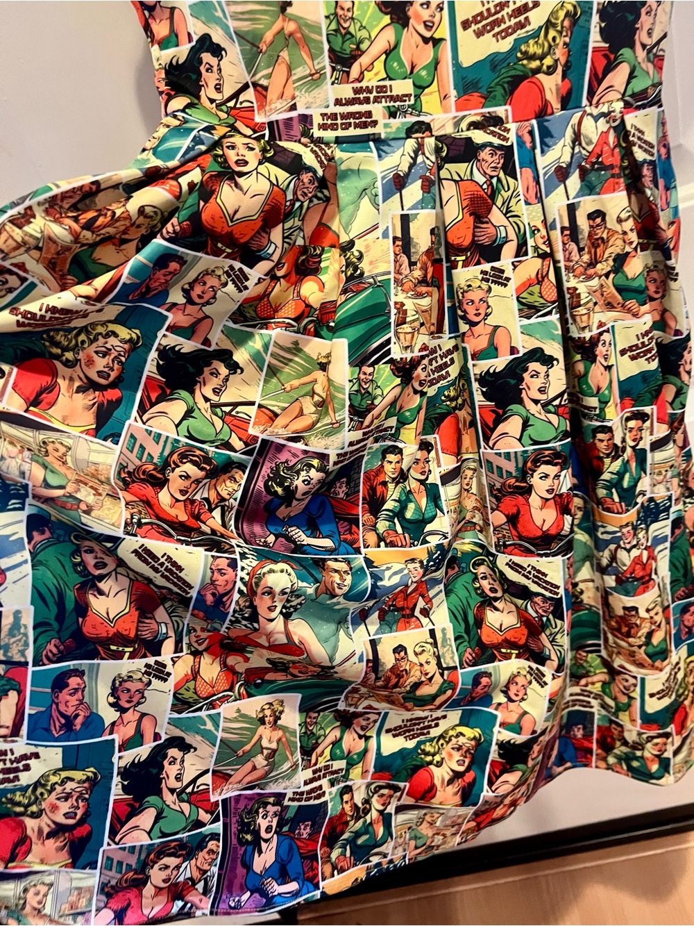 Retro Comic Print Fit & Flare Dress - Multicolor - Picture 2 of 3